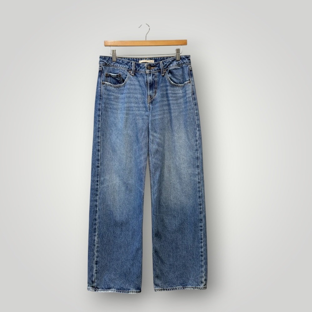 Levis Low Loose Wide Leg Baggy Jeans Medium Wash Blue Cotton Womens 27